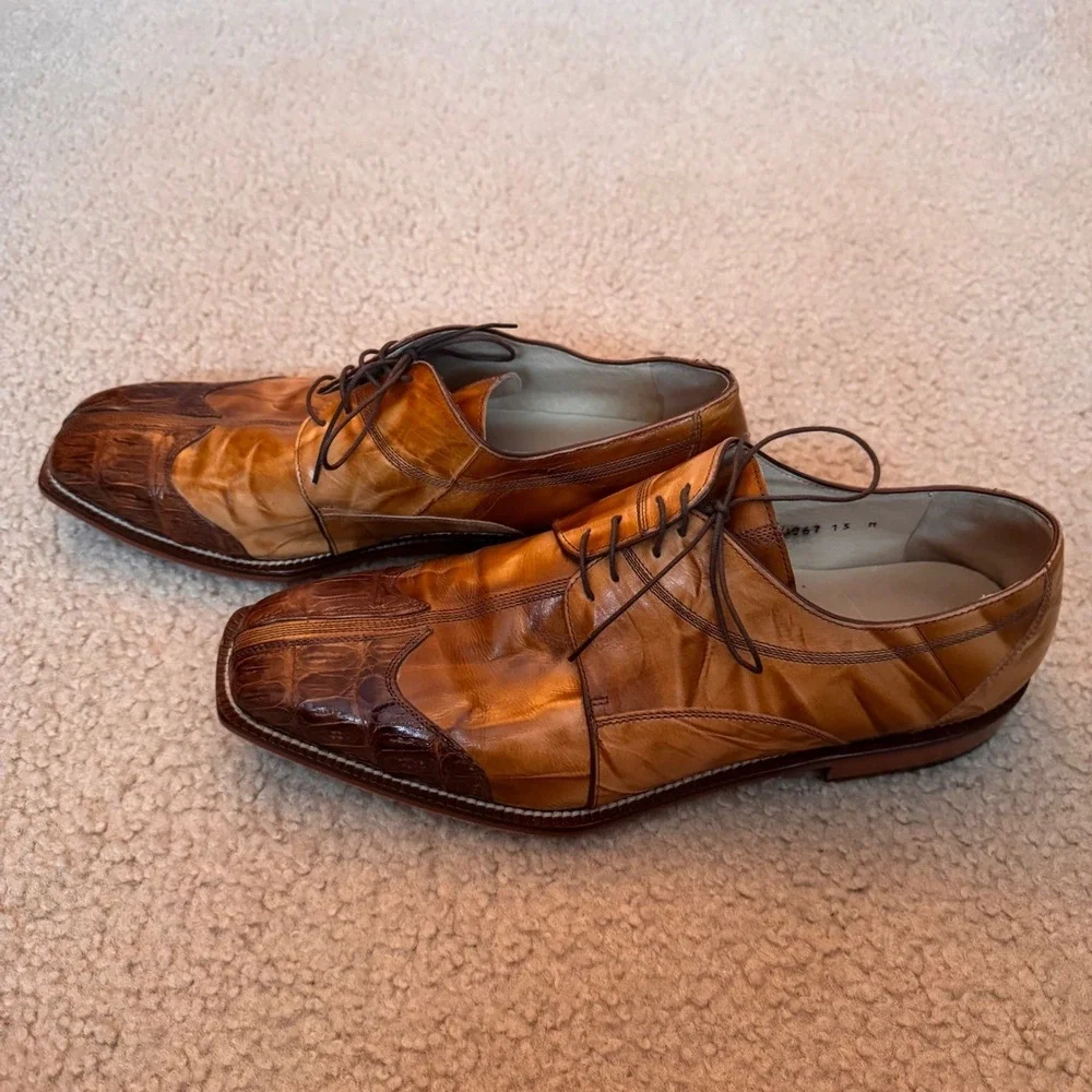 Belvedere Florence Genuine Crocodile Leather Italian Men's Dress Shoes Sz 13 M